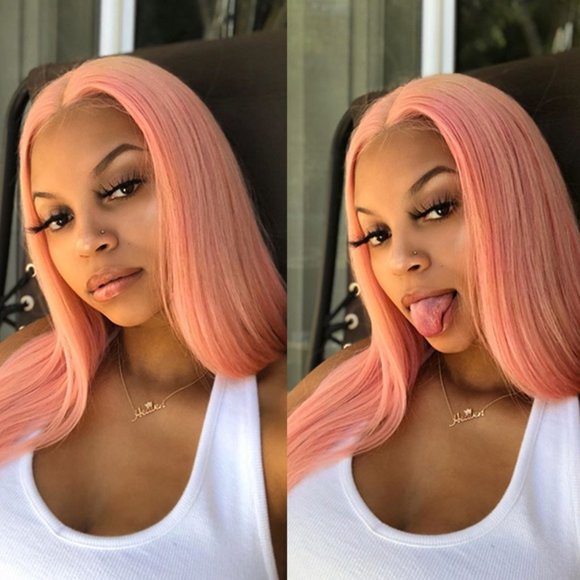 Mauve Pink Synthetic Straight Lace Front Wig main image 7